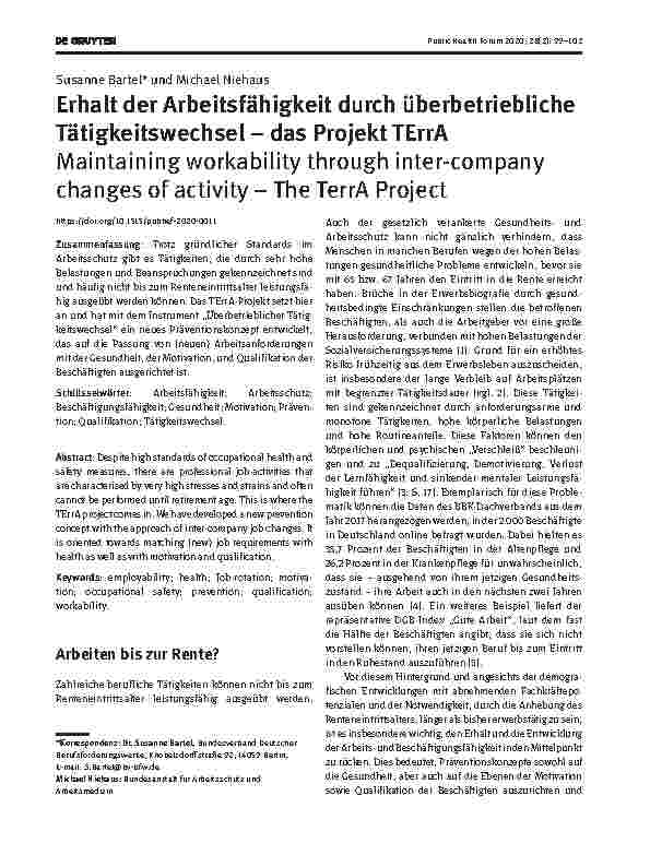 Vorschauseite 1: Erhalt der Arbeitsfähigkeit durch überbetriebliche Tätigkeitswechsel – das Projekt TErrA