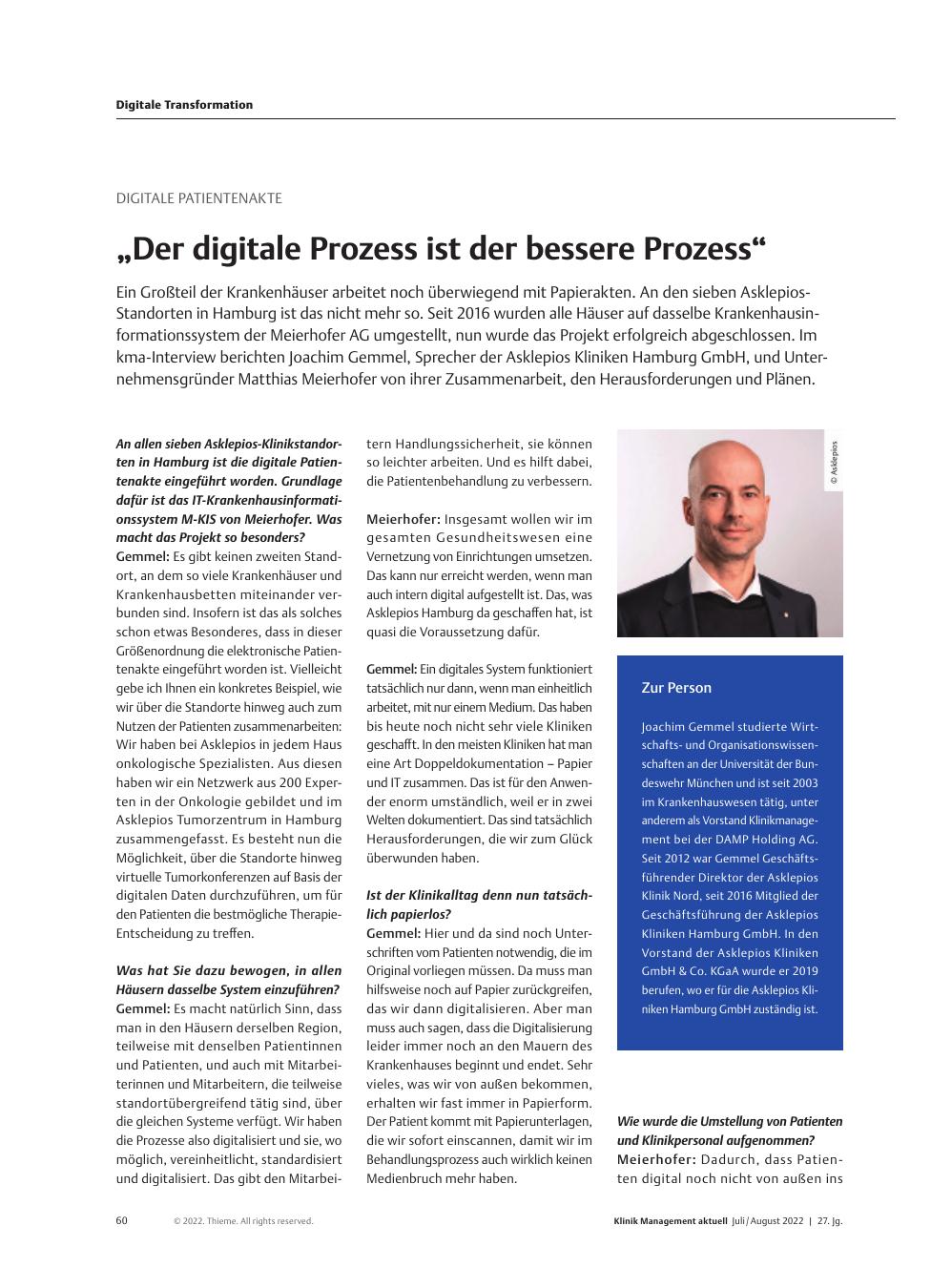 Vorschauseite 1: Digitale Patientenakte: „Der digitale Prozess ist der bessere Prozess“