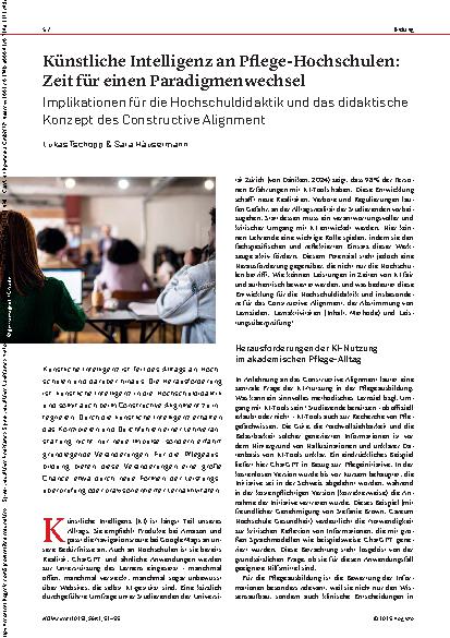 Vorschauseite 1: Künstliche Intelligenz an Pflege-Hochschulen: Zeit für einen Paradigmenwechsel Implikationen für die Hochschuldidaktik und das didaktische Konzept des Constructive Alignment