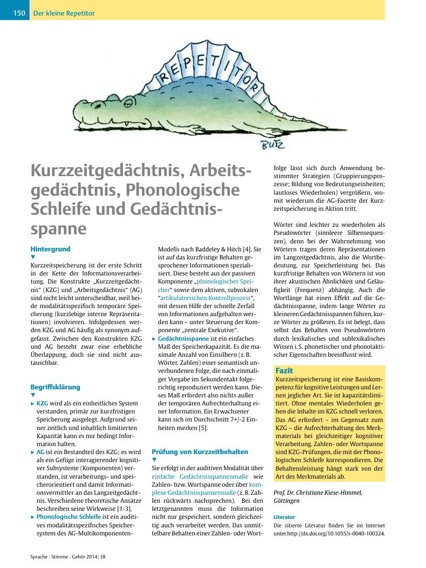 Vorschauseite 1: Kurzzeitgedächtnis, Arbeitsgedächtnis, Phonologische Schleife und Gedächtnisspanne