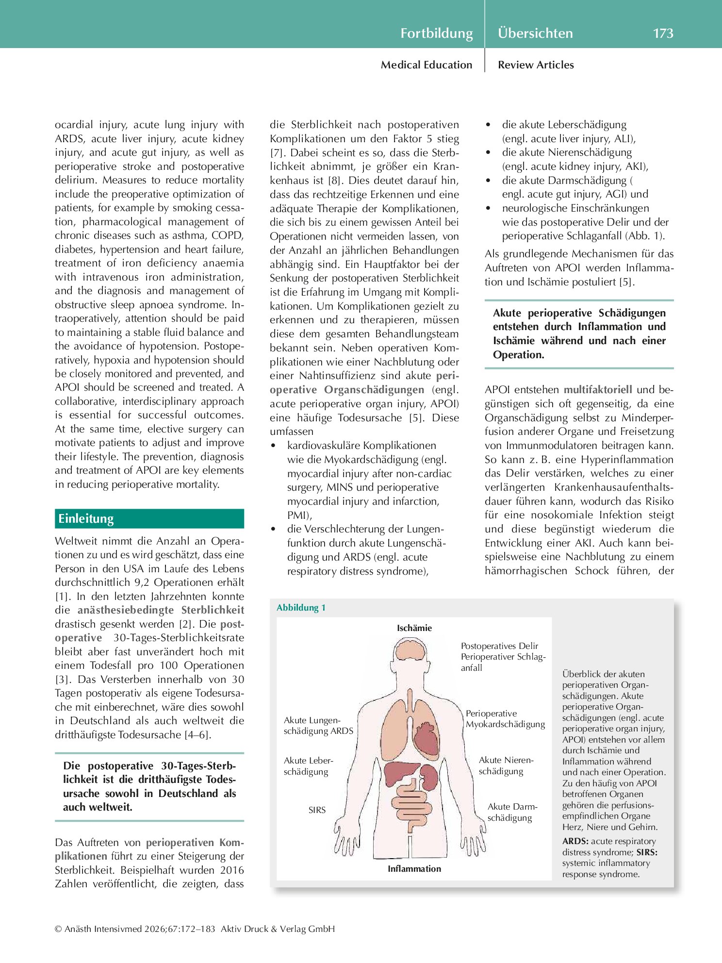 Vorschauseite 2: Akute perioperative Organschädigung – Bedeutung, Diagnostik und Prävention