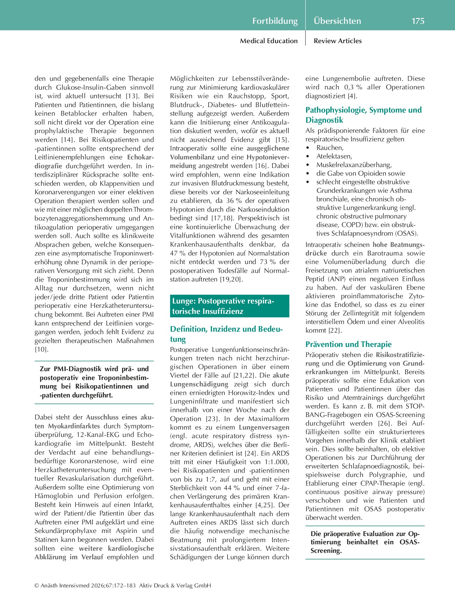 Vorschauseite 4: Akute perioperative Organschädigung – Bedeutung, Diagnostik und Prävention