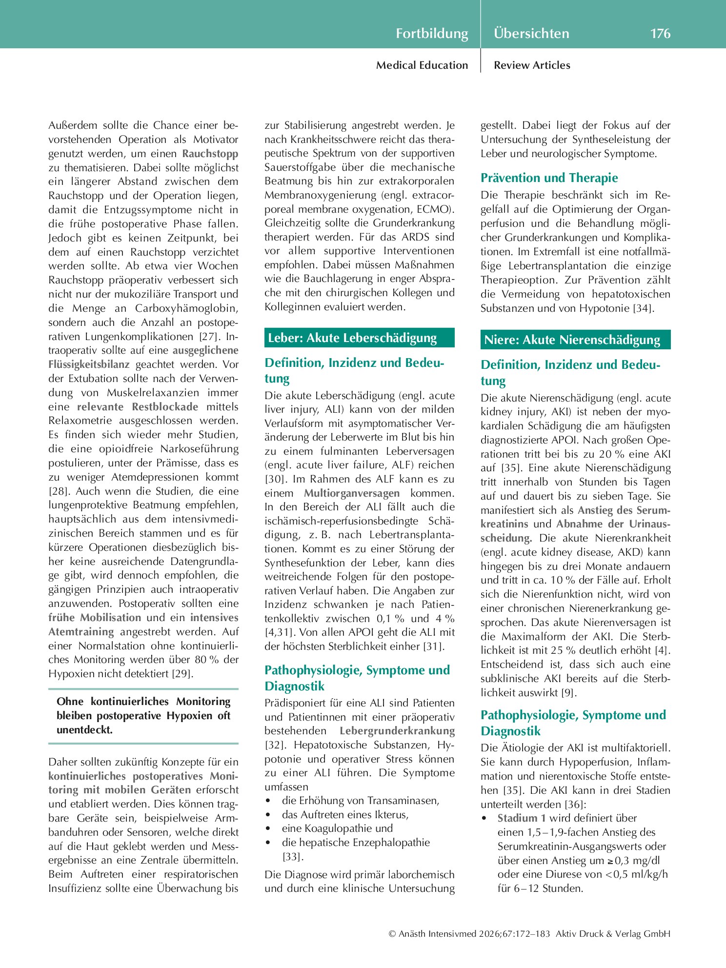 Vorschauseite 5: Akute perioperative Organschädigung – Bedeutung, Diagnostik und Prävention