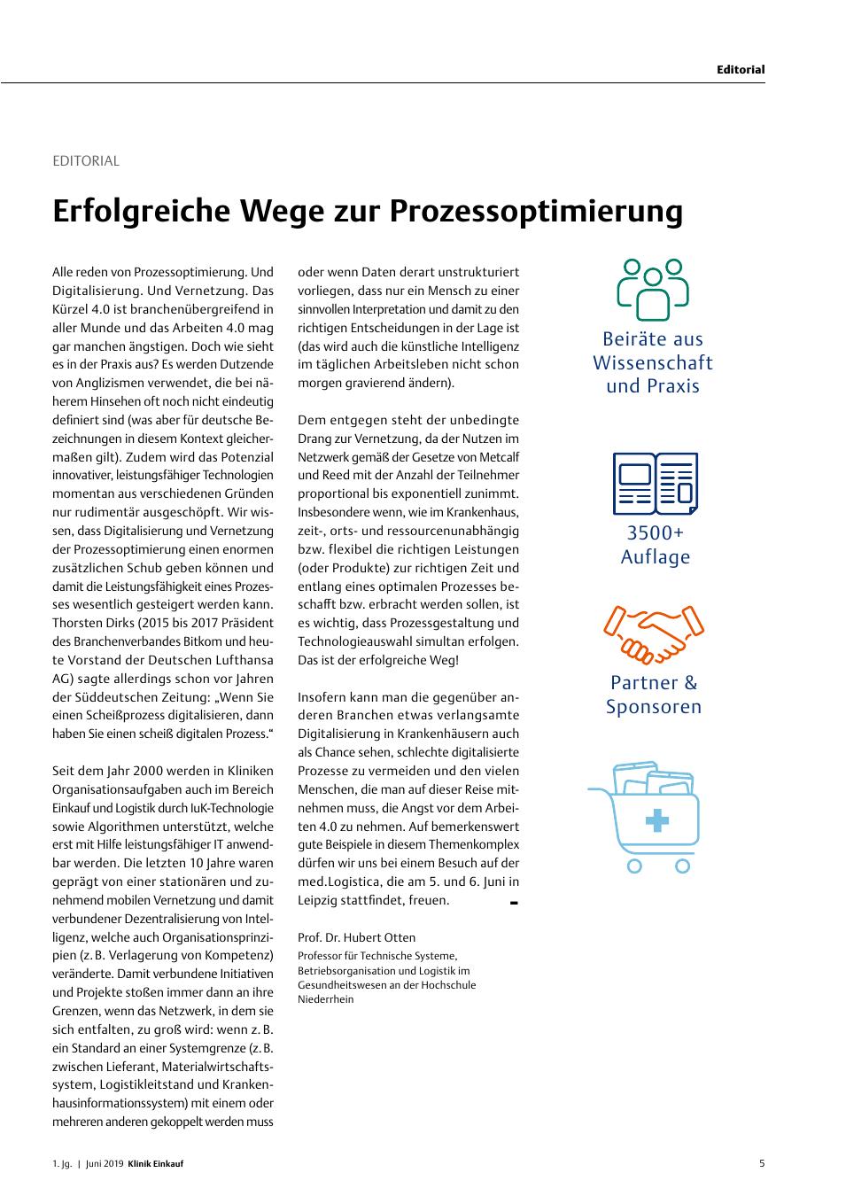 Vorschauseite 1: Editorial: Erfolgreiche Wege zur Prozessoptimierung