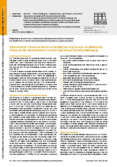 Vorschauseite 1: Systematische Literaturrecherche im Blended Learning-Format: ein didaktischer Ansatz aus der Hochschullehre in einem Ergotherapie-Bachelorstudiengang