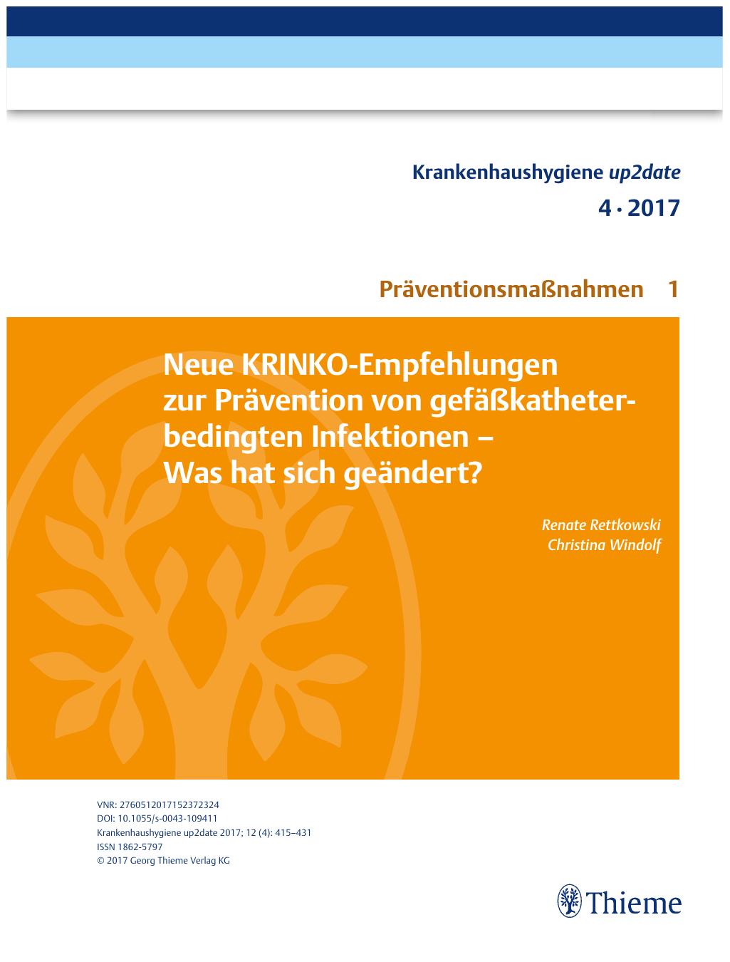 Vorschauseite 1: Neue KRINKO-Empfehlungen zur Prävention von gefäßkatheterbedingten Infektionen – Was hat sich geändert?