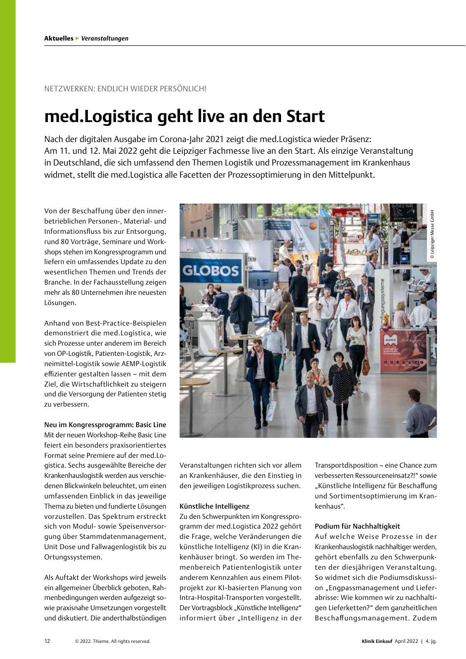 Vorschauseite 1: Netzwerken: endlich wieder persönlich! med.Logistica geht live an den Start.