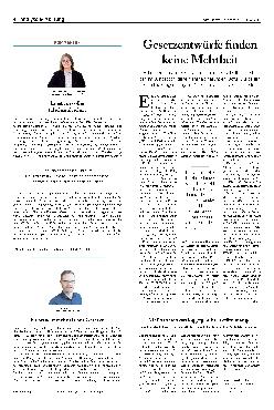 Vorschauseite 1: Gesetzentwürfe finden keine Mehrheit.