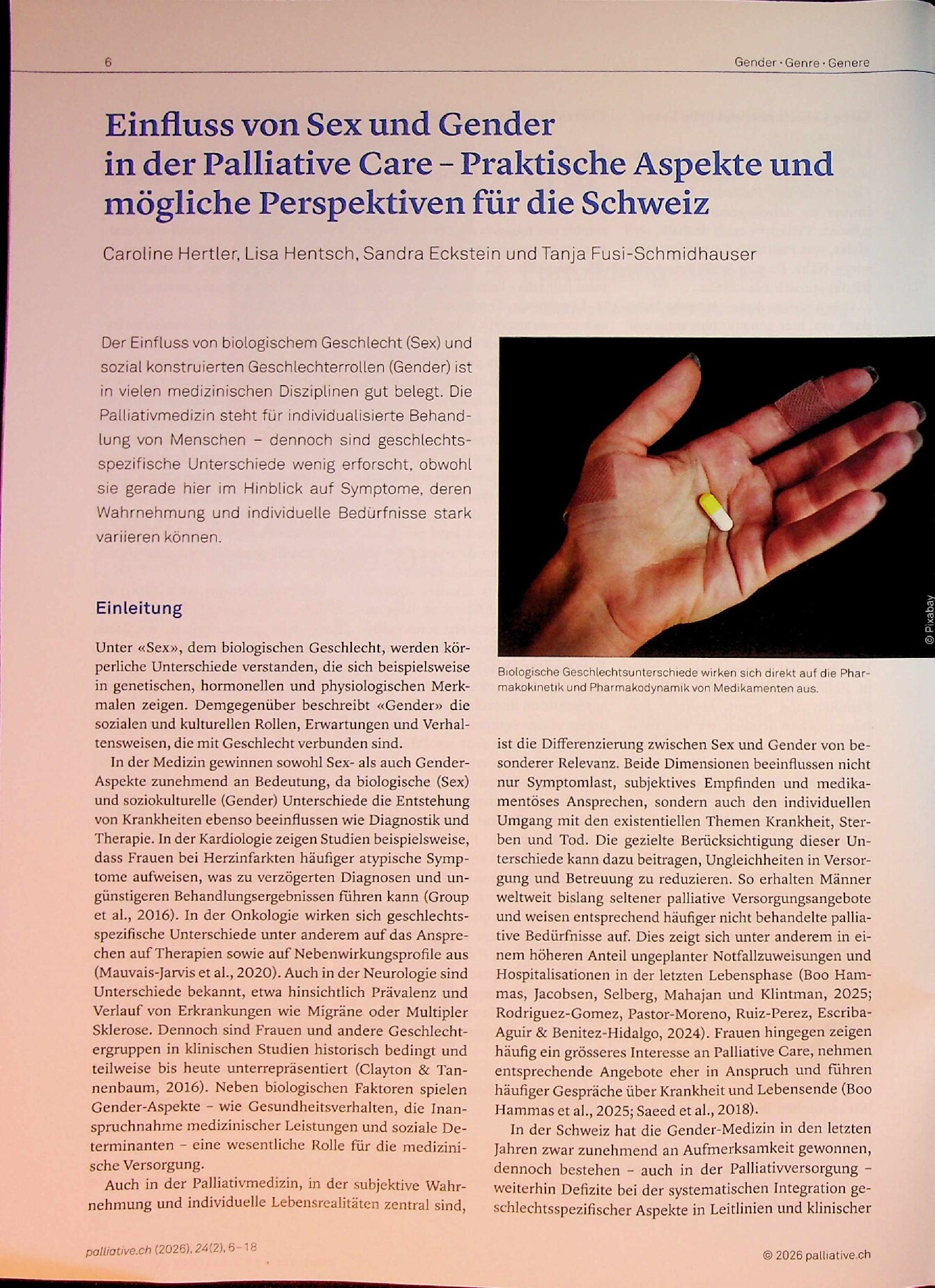 Vorschauseite 1: Einfluss von Sex und Gender in der Palliative Care – Praktische Aspekte und mögliche Perspektiven für die Schweiz