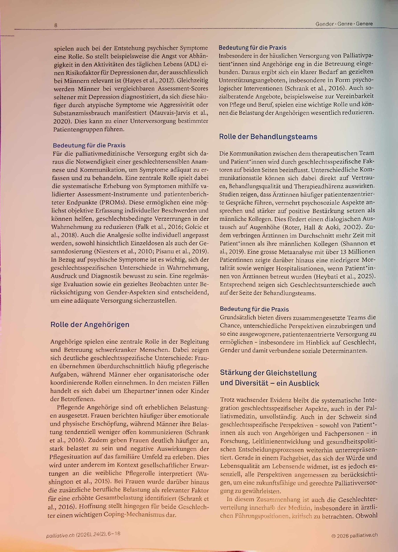 Vorschauseite 3: Einfluss von Sex und Gender in der Palliative Care – Praktische Aspekte und mögliche Perspektiven für die Schweiz