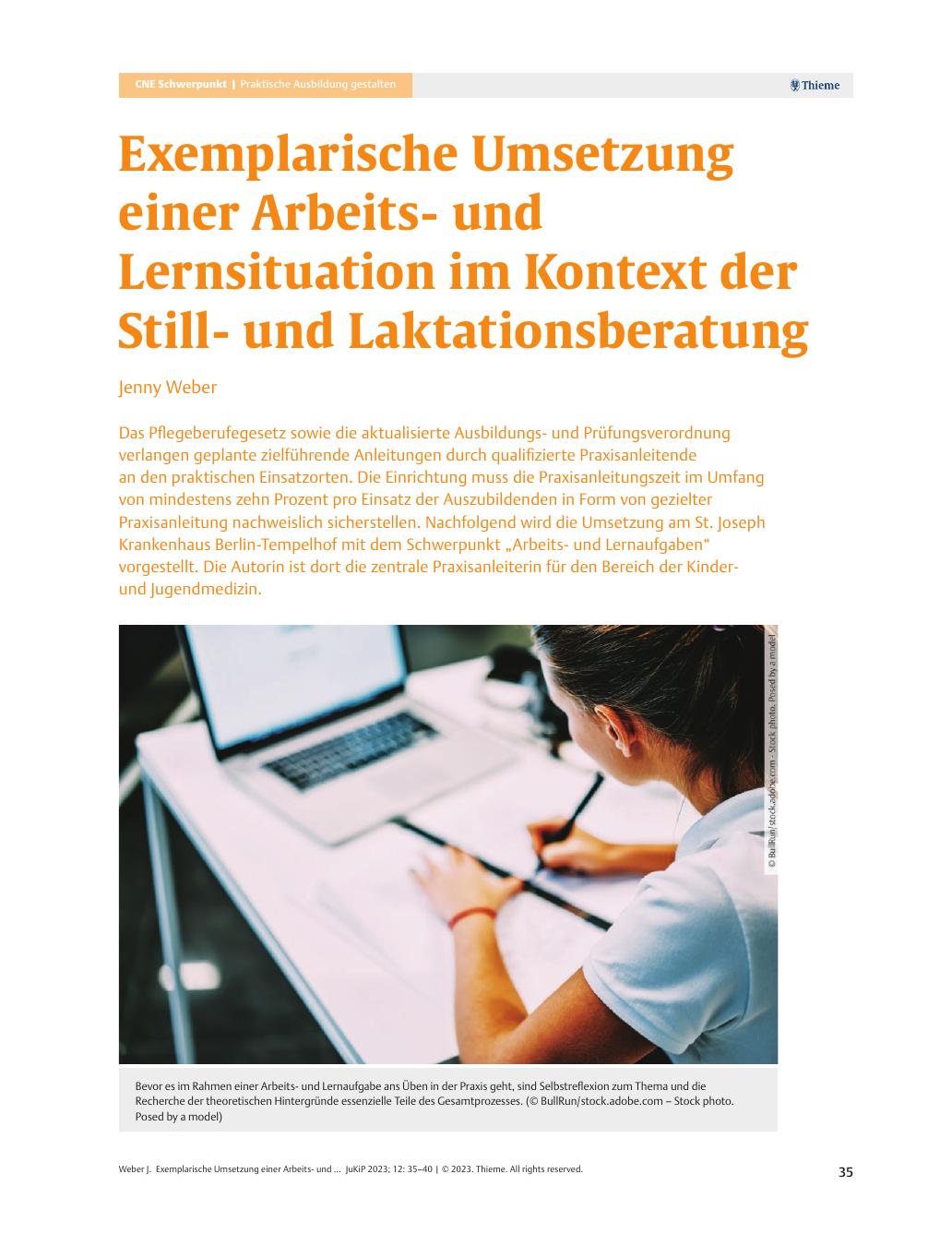 Vorschauseite 1: Exemplarische Umsetzung einer Arbeitsund Lernsituation im Kontext der Stillund Laktationsberatung