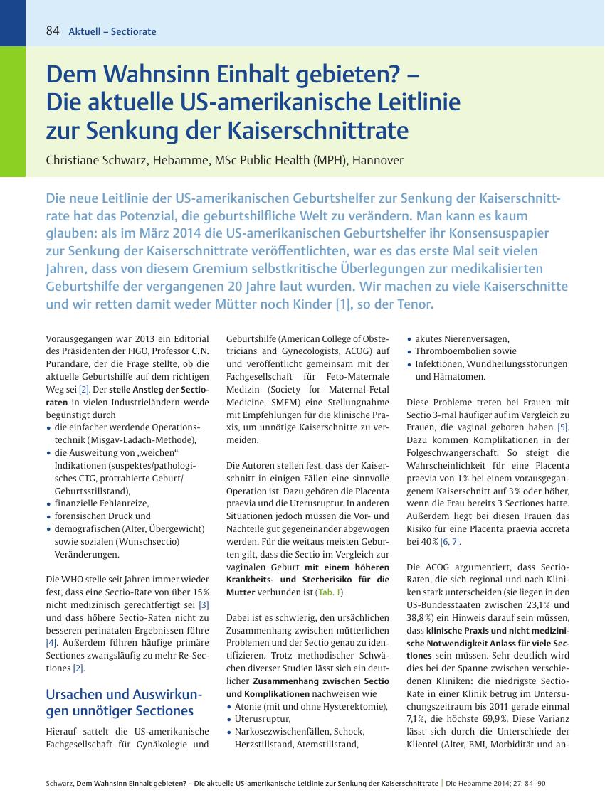 Vorschauseite 1: Dem Wahnsinn Einhalt gebieten? – Die aktuelle US-amerikanische Leitlinie zur Senkung der Kaiserschnittrate