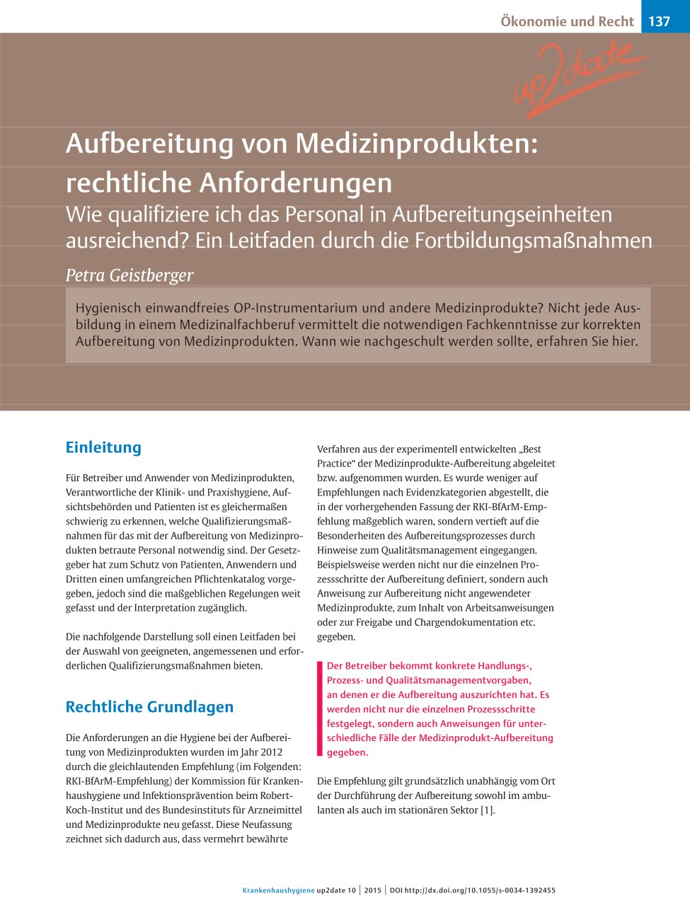 Vorschauseite 1: Aufbereitung von Medizinprodukten: rechtliche Anforderungen