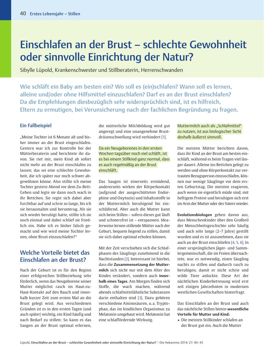 Vorschauseite 1: Einschlafen an der Brust ? schlechte Gewohnheit oder sinnvolle Einrichtung der Natur?