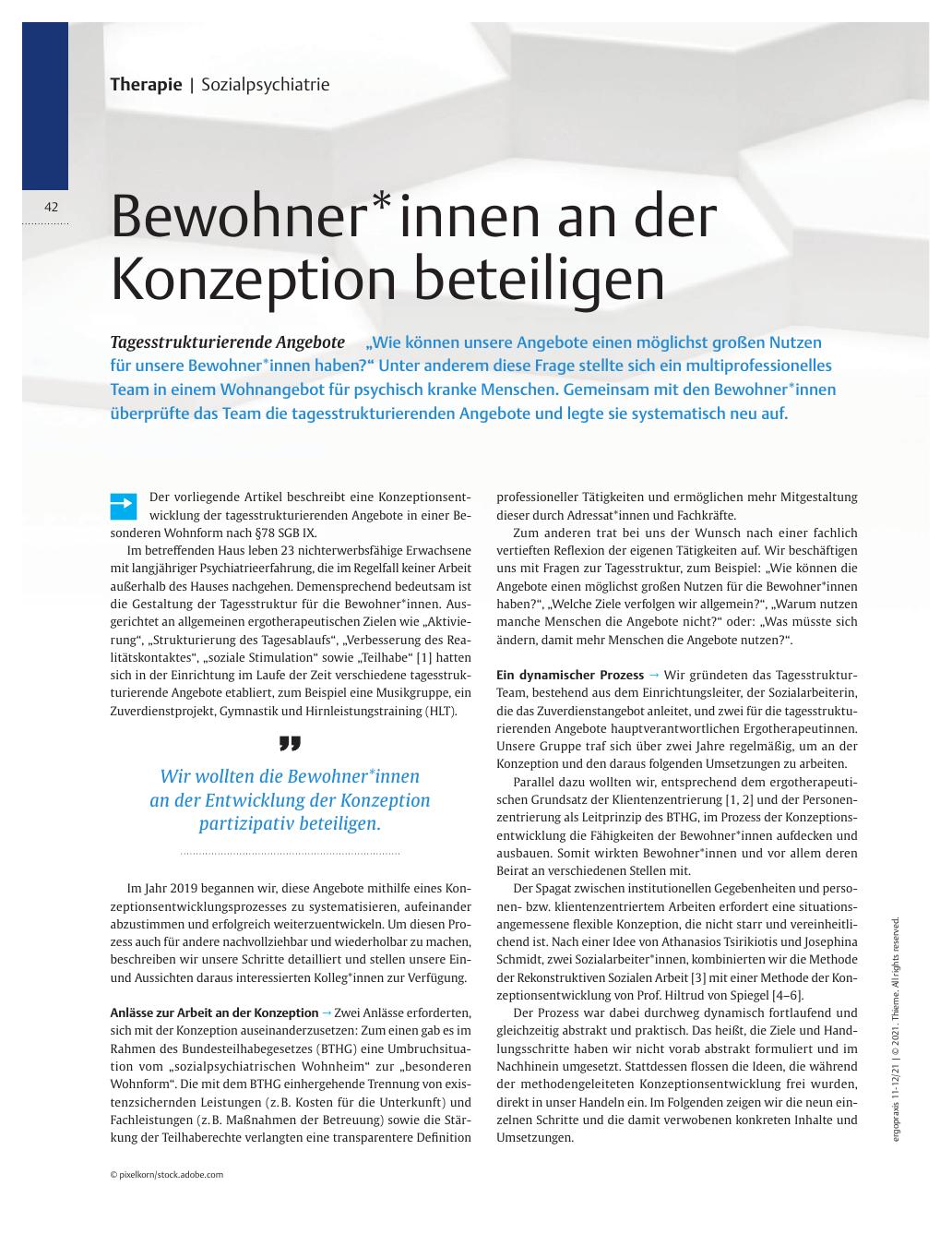 Vorschauseite 1: Bewohner*innen an der Konzeption beteiligen? Tagesstrukturierende Angebote