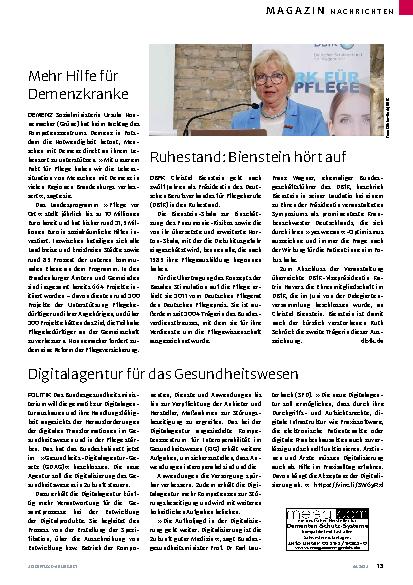 Vorschauseite 2: "Robotik und KI dürfen nicht zu einer Entmenschlichung der Pflege führen."