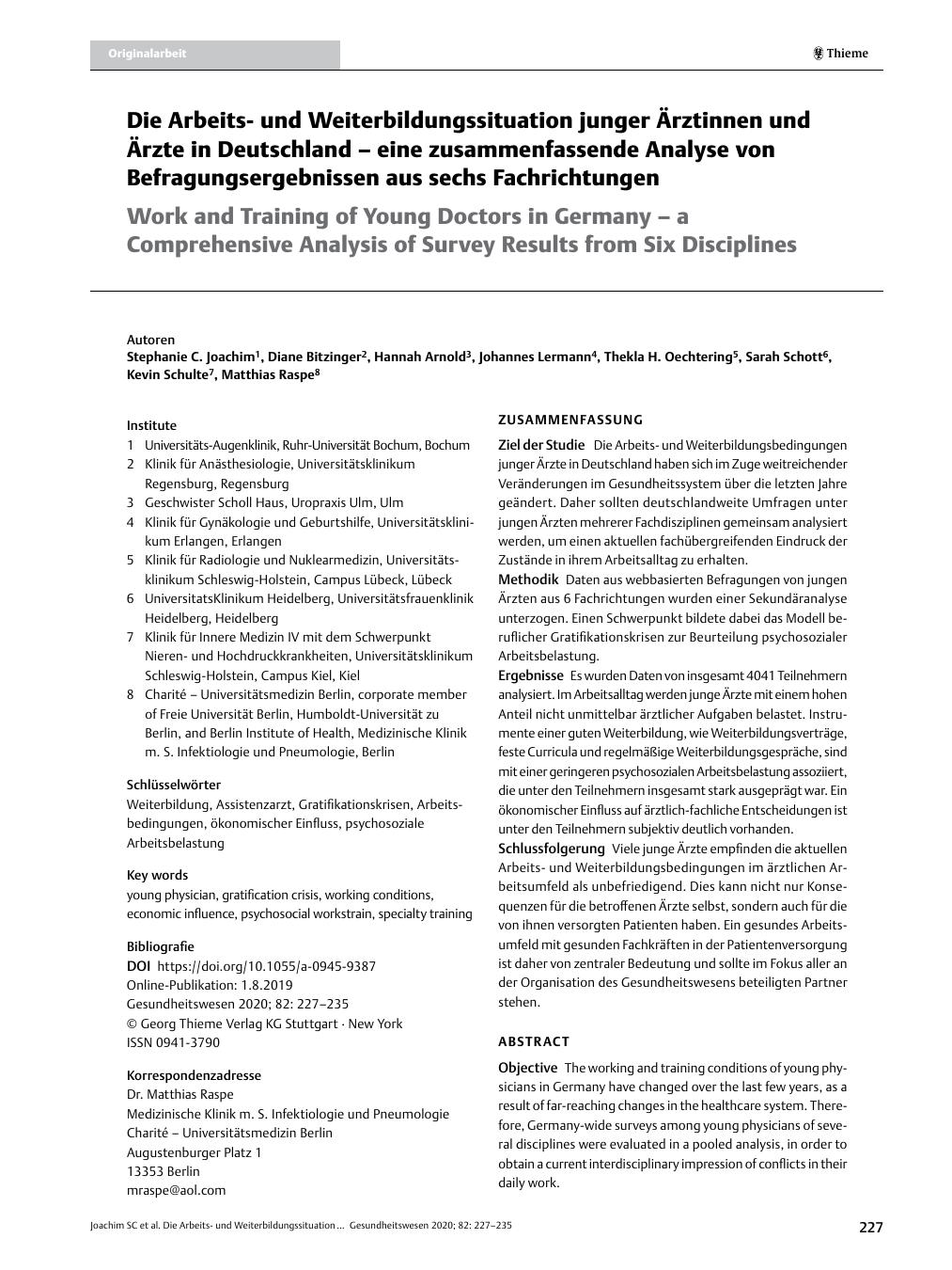 Vorschauseite 1: Die Arbeitsund Weiterbildungssituation junger Ärztinnen und Ärzte in Deutschland – eine zusammenfassende Analyse von Befragungsergebnissen aus sechs Fachrichtungen