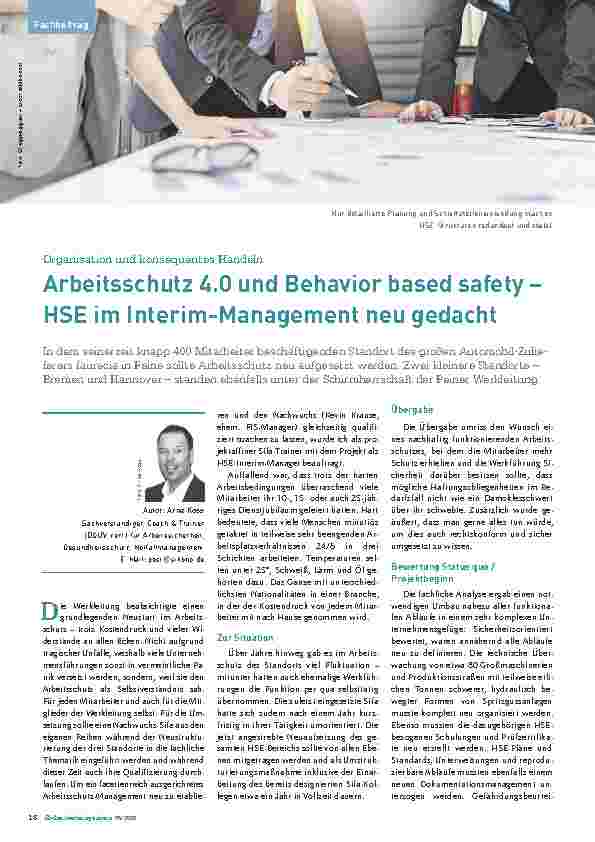 Vorschauseite 1: Organisation und konsequentes Handeln Arbeitsschutz 4.0 und Behavior-based Safety – HSE im Interim-Management neu gedacht