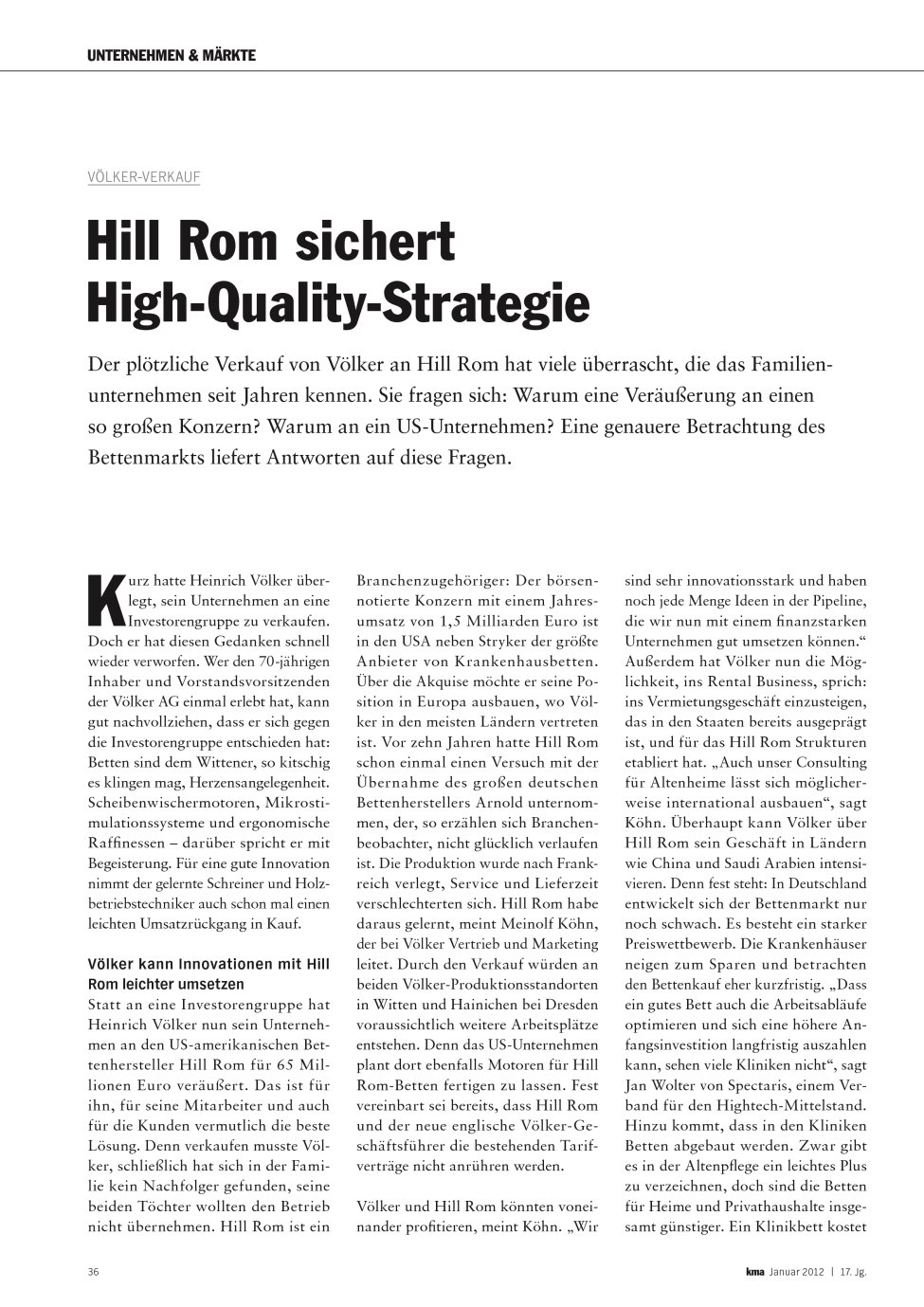 Vorschauseite 1: Hill Rom sichert High-Quality-Strategie
