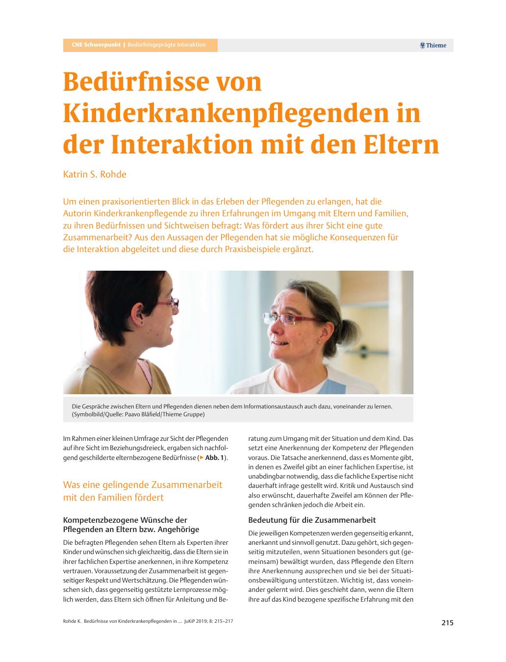 Vorschauseite 1: Bedürfnisse von Kinderkrankenpflegenden in der Interaktion mit den Eltern