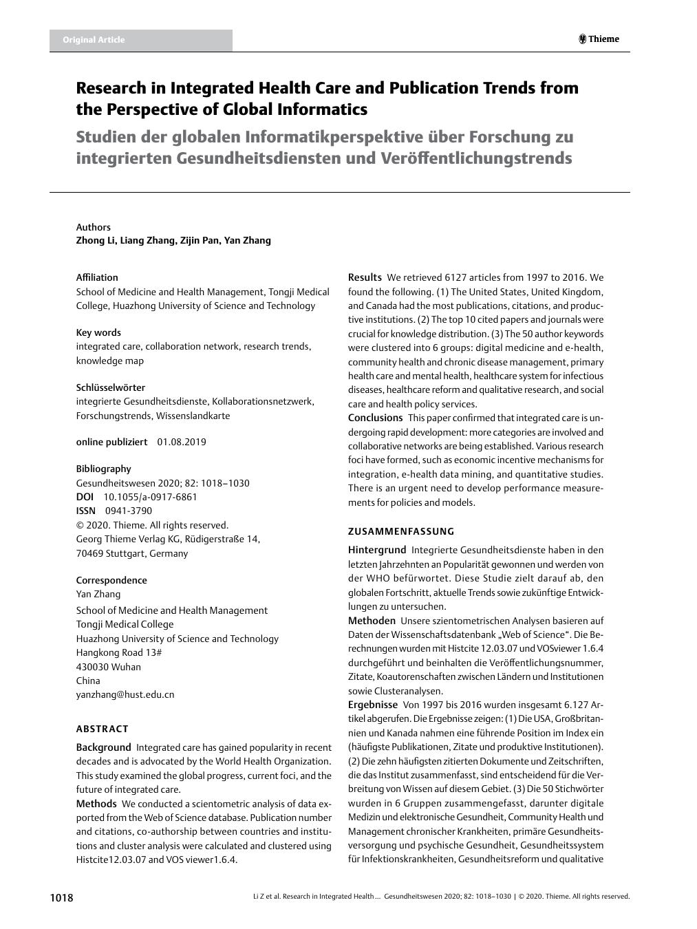 Vorschauseite 1: Research in Integrated Health Care and Publication Trends from the Perspective of Global Informatics