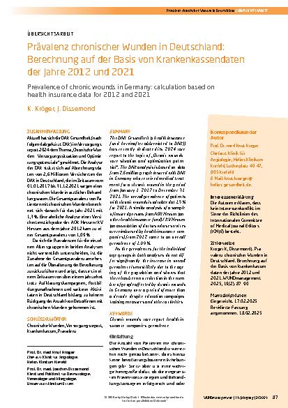 Vorschauseite 1: Prävalenz chronischer Wunden in Deutschland: Berechnung auf der Basis von Krankenkassendaten der Jahre 2012 und 2021