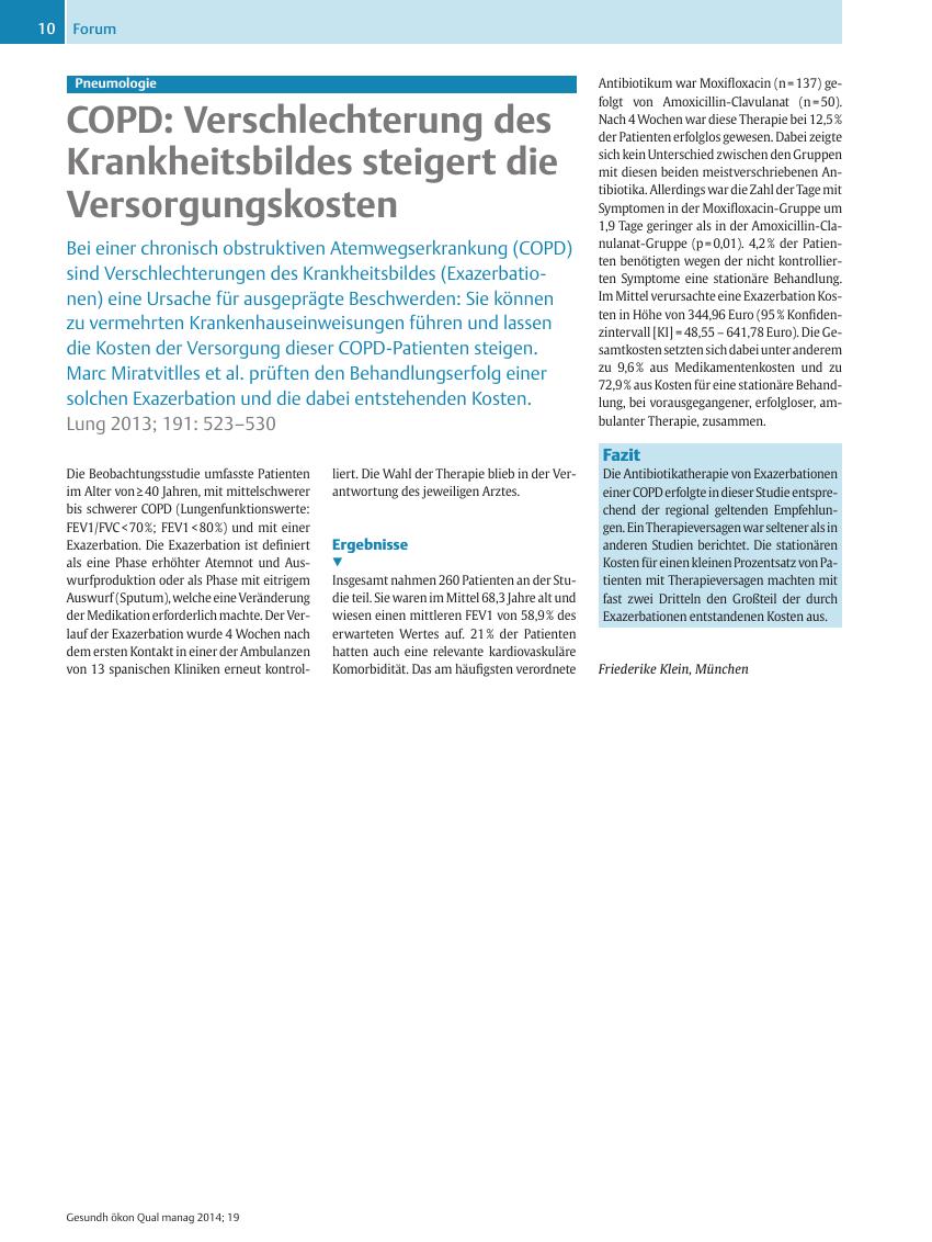 Vorschauseite 1: Pneumologie – COPD: Verschlechterung des Krankheitsbildes steigert die Versorgungskosten