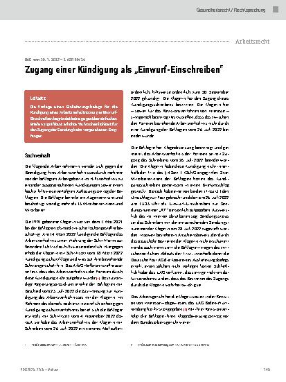 Vorschauseite 1: Zugang einer Kündigung als „Einwurf-Einschreiben“