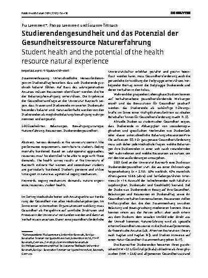 Vorschauseite 1: Studierendengesundheit und das Potenzial der Gesundheitsressource Naturerfahrung
