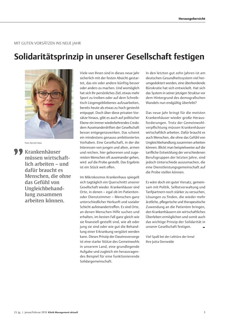 Vorschauseite 1: Mit guten Vorsätzen ins neue Jahr: Solidaritätsprinzip in unserer Gesellschaft festigen