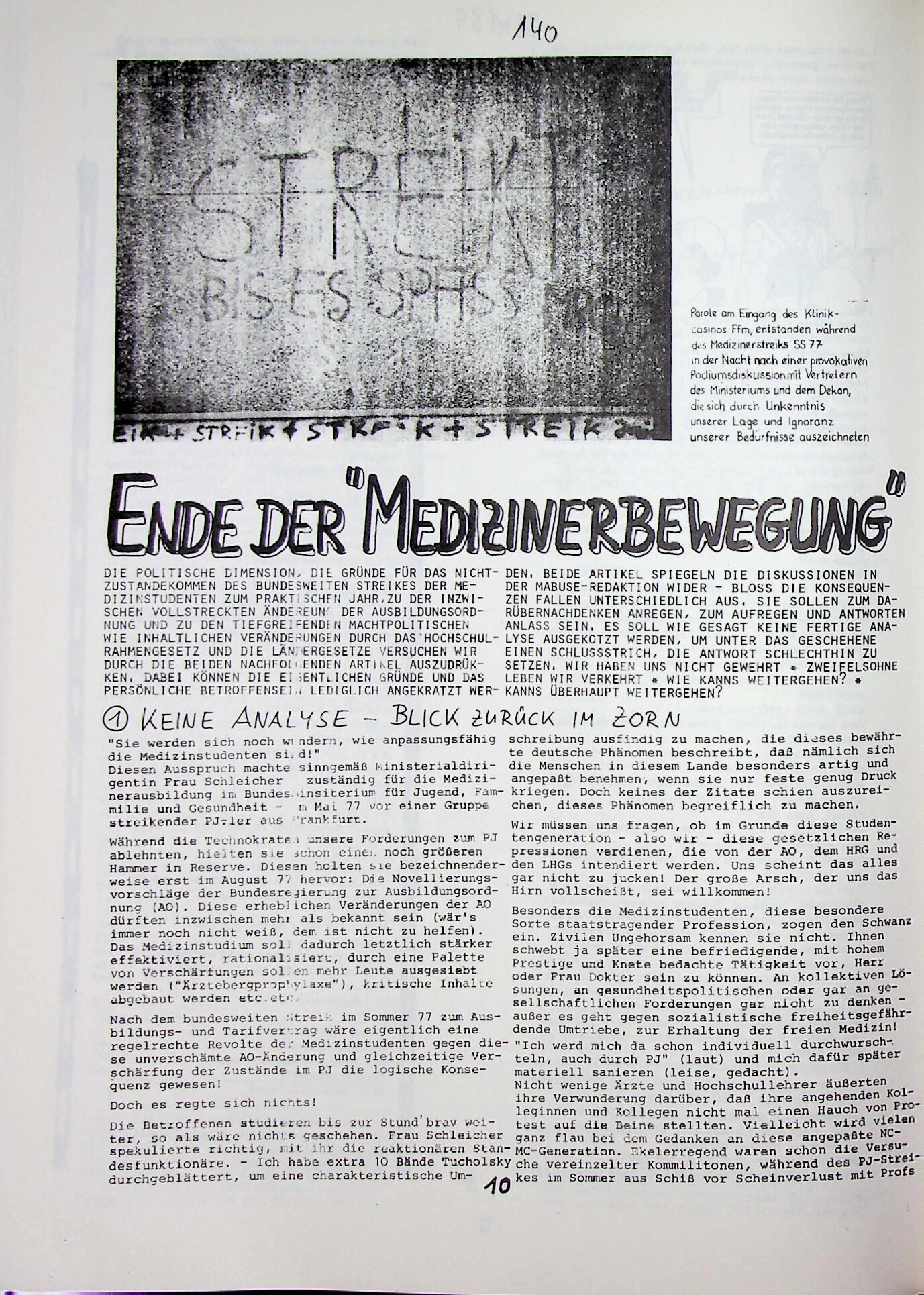 Vorschau: Ende der " Medizinerbewegung