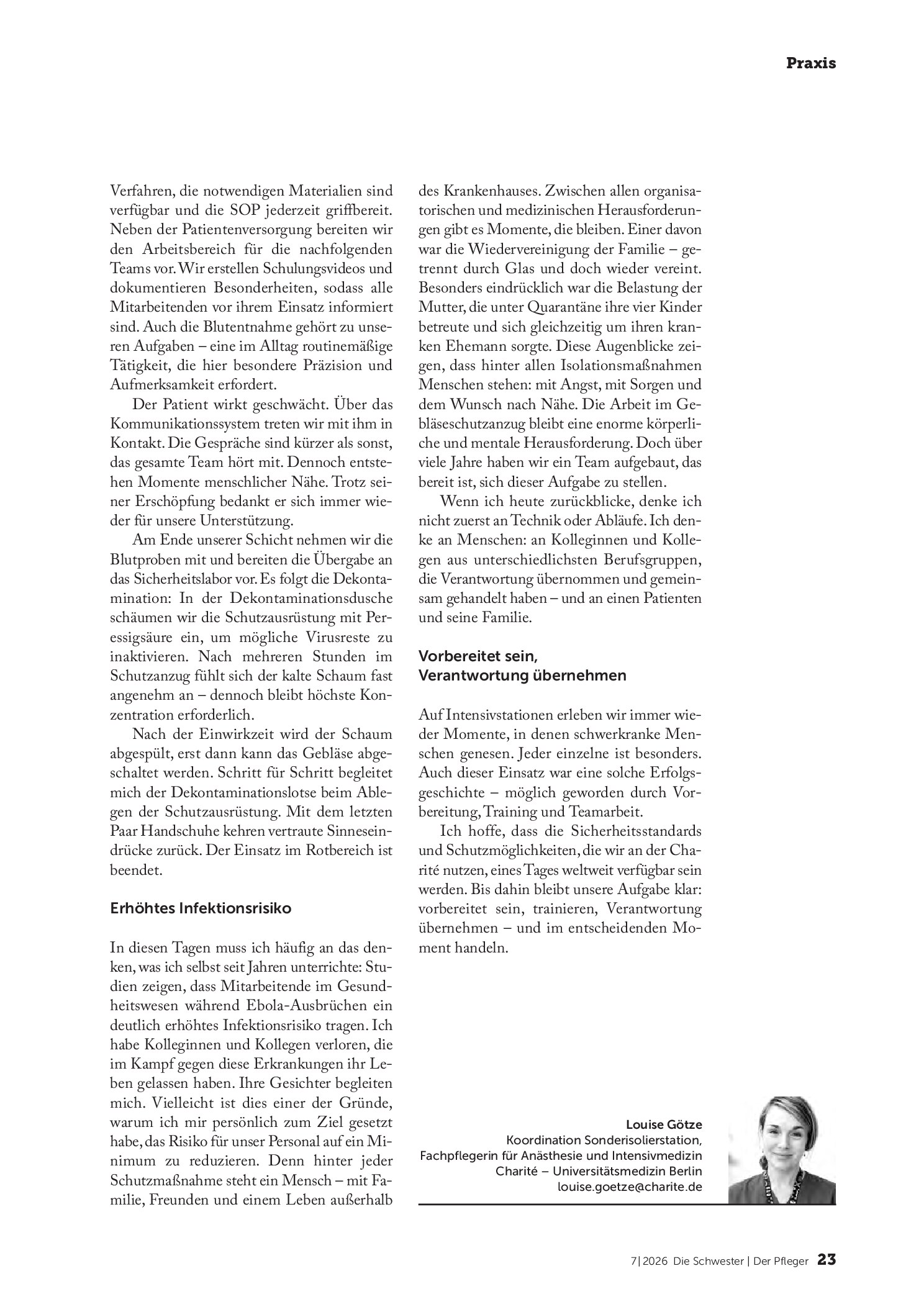 Vorschauseite 4: Als Ebola plötzlich real wurde – Pflege auf einer Sonderisolierstation