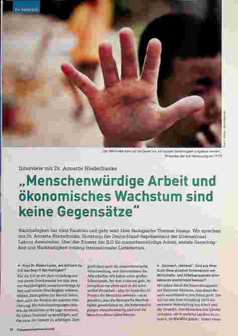 Vorschauseite 1: "Menschenwürdige Arbeit und ökonomisches Wachstum sind keine Gegensätze."