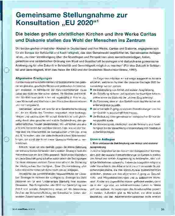 Vorschauseite 1: Gemeinsame Stellungnahme zur Konsultation „EU 2020