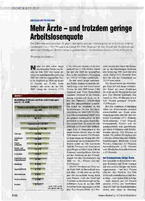 Vorschauseite 1: Mehr Arzte - und trotzdem geringe Arbeitslosenquote