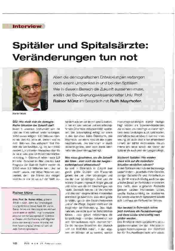 Vorschauseite 1: Spitäler und Spitalsärzte: Veränderungen tun not