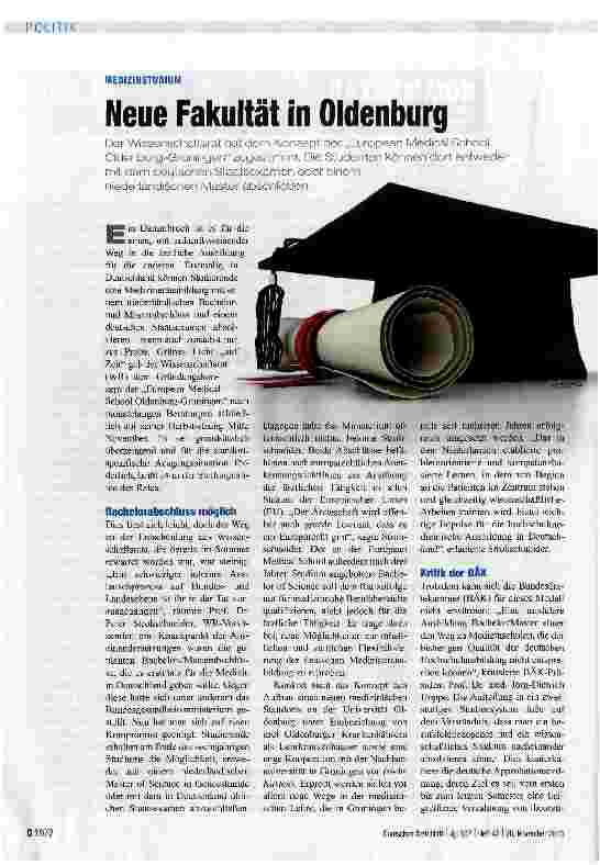Vorschauseite 1: Neue Fakultät in Oldenburg