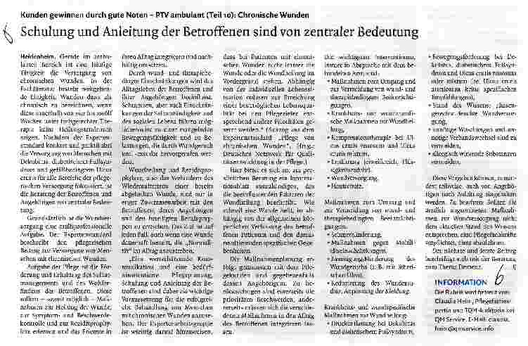 Vorschauseite 1: Kunden gewinnen durch gute Noten - PTV ambulant (Teil 10): Chronische WundenSchulung und Anleitung der Betroffenen sind von zentraler Bedeutung