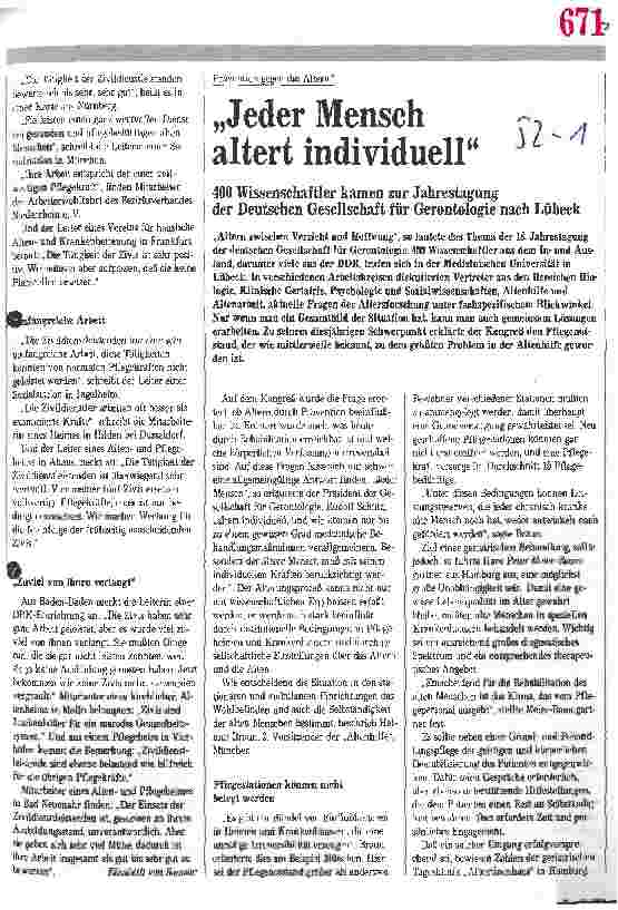 Vorschauseite 1: Jeder Mensch altert individuell 400 Wissenschaftler kamen zur Jahrestagung nach Lübeck