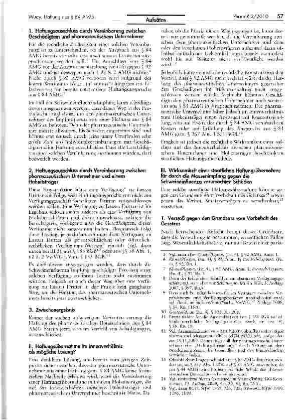 Vorschauseite 2: Keine Haftung aus § 84 AMG bei Schäden, die durch die Massenimpfung gegen die Schweineinfluenza verursacht wurden?