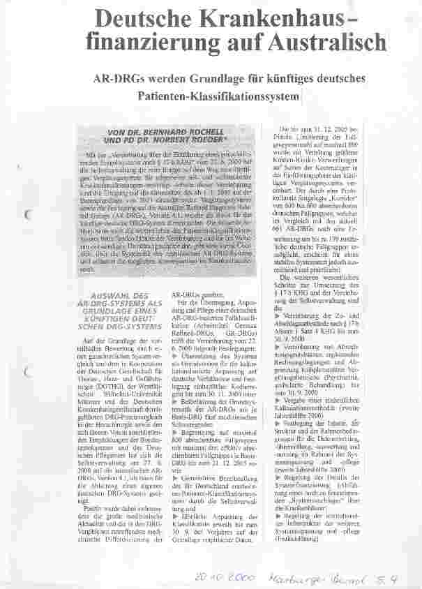 Vorschauseite 1: Deutsche Krankenhausfinanzierung auf Australisch AR-DRGs werden Grundlage für künftiges deutsches Patienten-Klassifizierungssystem