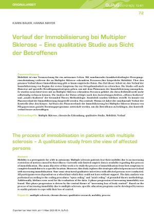 Vorschauseite 1: Verlauf der Immobilisierung bei Multipler Sklerose – Eine qualitative Studie aus Sicht der Betroffenen