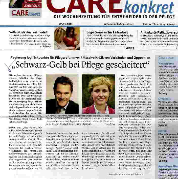 Vorschauseite 1: Schwarz-Gelb bei Pflege gescheitert