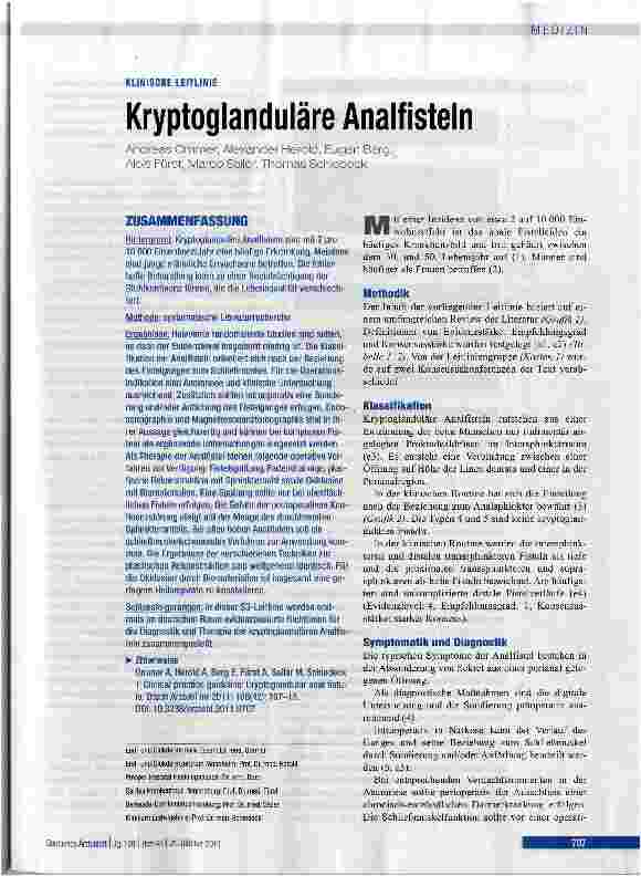 Vorschauseite 1: Kryptoglanduläre Analfisteln