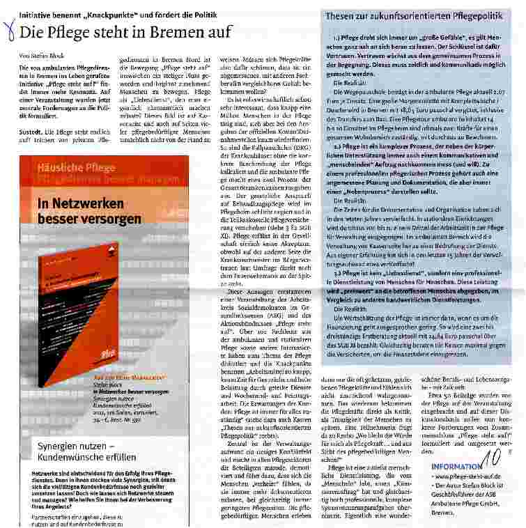 Vorschauseite 1: Die Pflege steht in Bremen auf