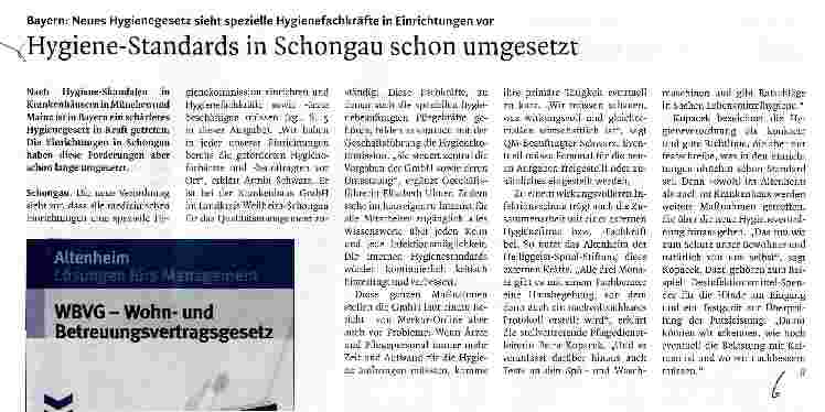 Vorschauseite 1: Bayern: Neues Hygienegesetz sieht spezielle Hygienefachkräfte in Einrichtungen vorHygiene-Standards in Schongau schon umgesetzt
