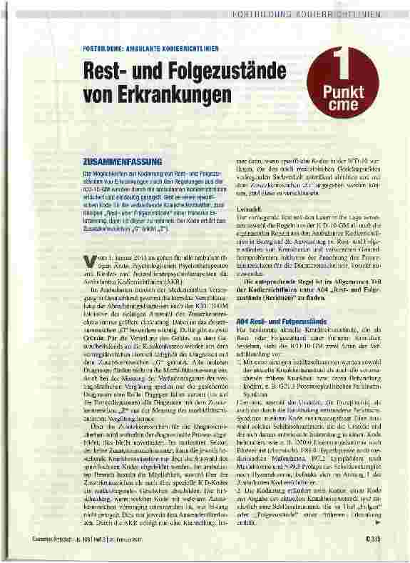 Vorschauseite 1: FORTBILDUNG: AMBULANTE KODIERRICHTLINIENRestund Folgezustände von Erkrankungen