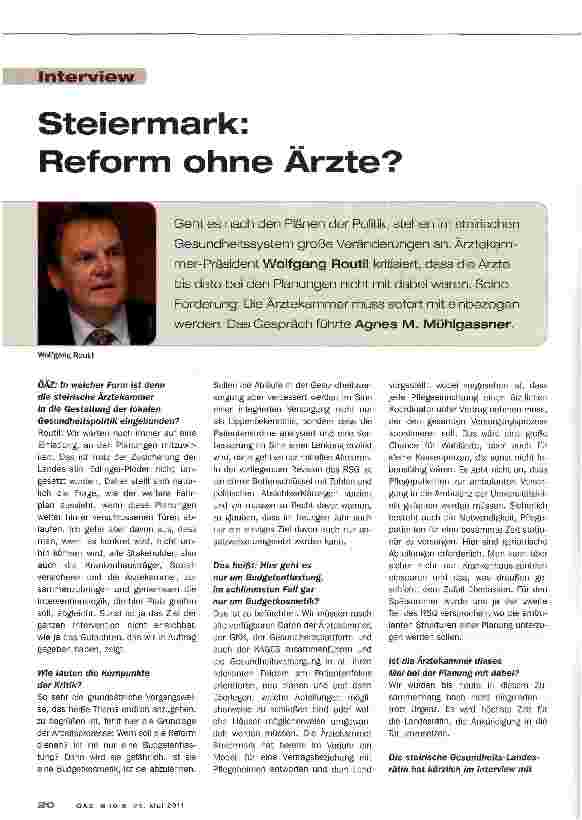 Vorschauseite 1: Steiermark: Reform ohne