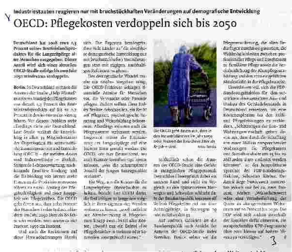 Vorschauseite 1: OECD: Pflegekosten verdoppeln sich bis 2050