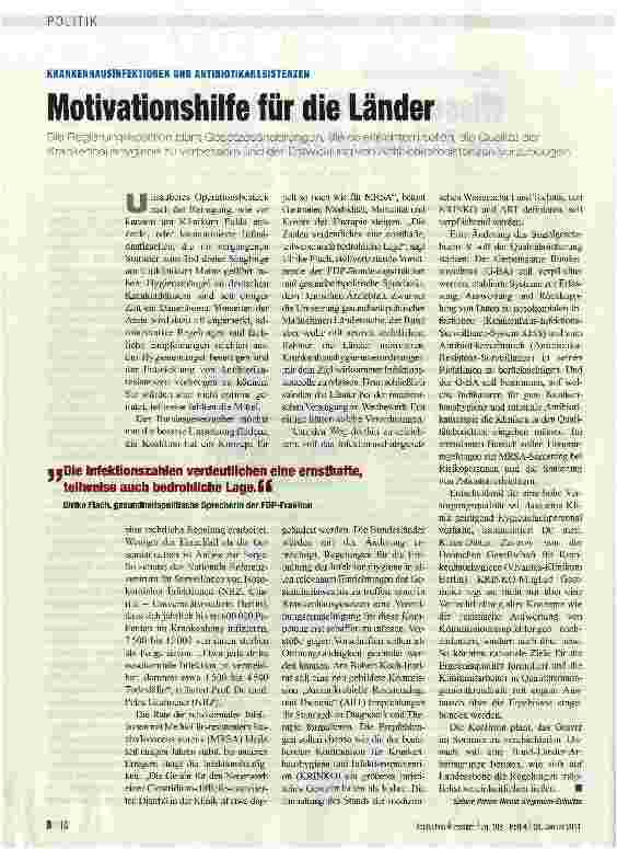 Vorschauseite 1: KRANKENHAUSINFEKTIONEN UND ANTIBIOTIKARESISTENZENMotivationshilfe für die Länder